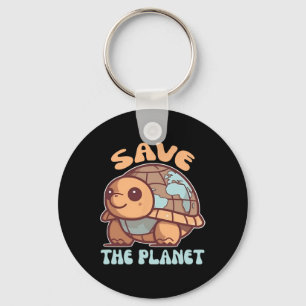 Turtle With Earth Environmental Protection Save Th Key Ring