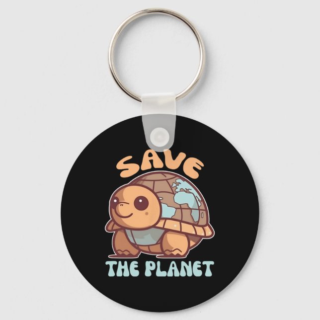 Turtle With Earth Environmental Protection Save Th Key Ring (Front)