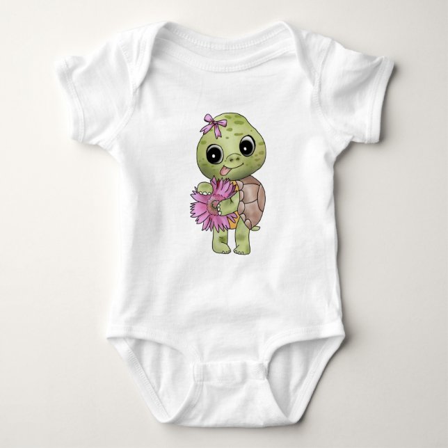 Turtle with flower baby bodysuit (Front)