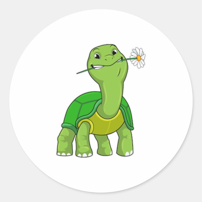 Turtle with Flower Daisy Classic Round Sticker (Front)