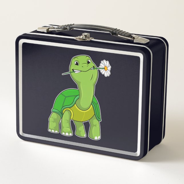 Turtle with Flower Daisy Metal Lunch Box (Front)