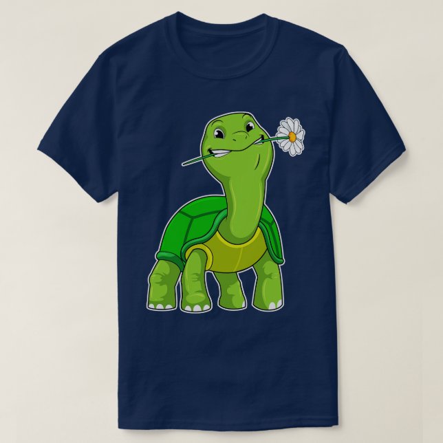 Turtle with Flower Daisy T-Shirt (Design Front)