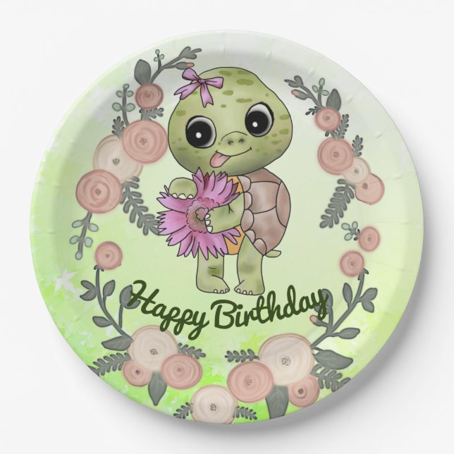 Turtle with flower paper plate (Front)