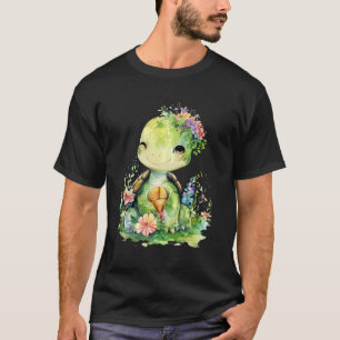 turtle with flowers cute turtles shielded animal b T-Shirt