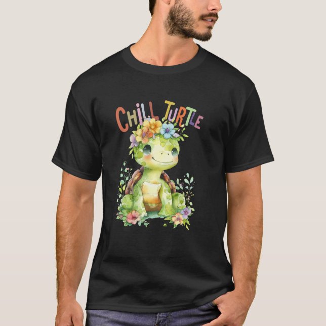 turtle with flowers cute turtles shielded boy chil T-Shirt (Front)