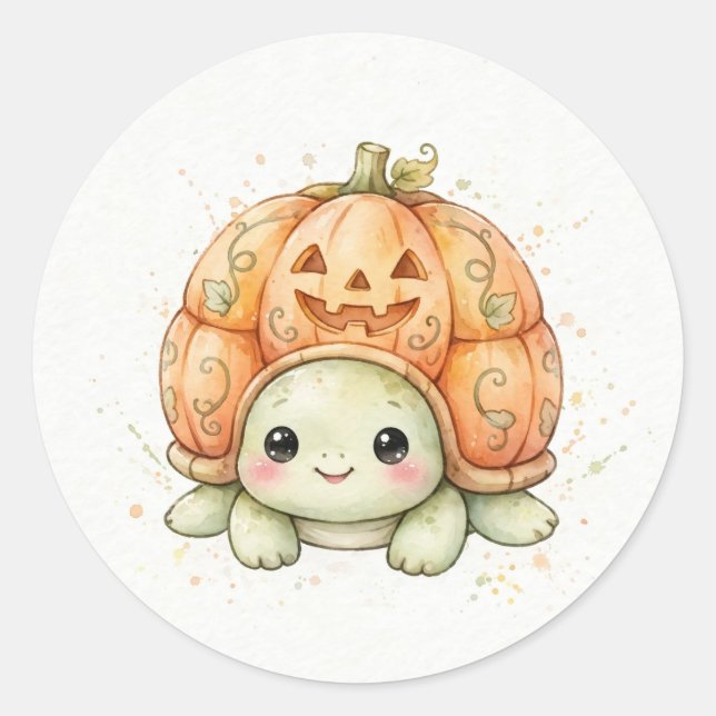 Turtle with Jack-O'-Lantern Shell Classic Round Sticker (Front)
