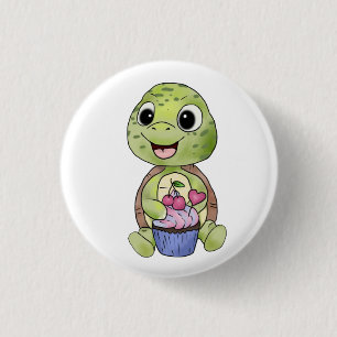turtle with muffin  3 cm round badge