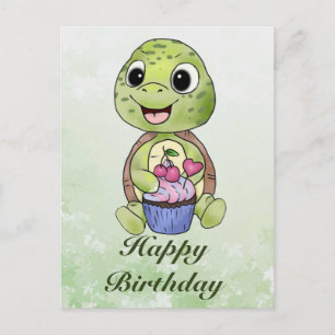 turtle with muffin postcard