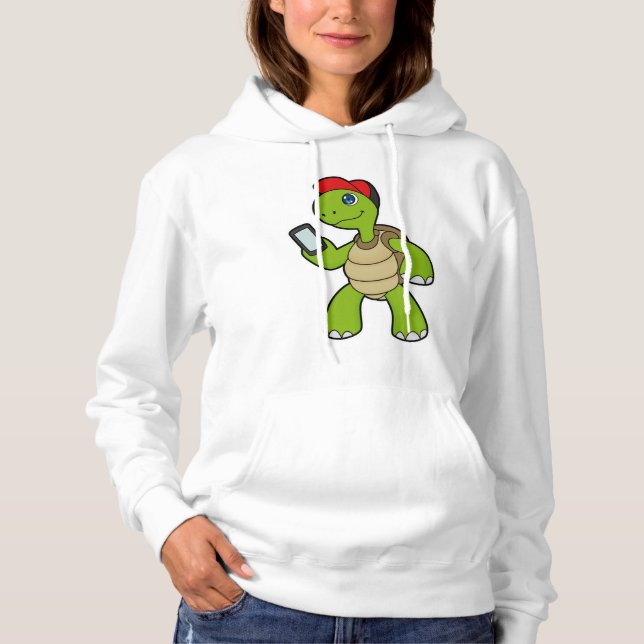 Turtle with Phone & Hat Hoodie (Front)