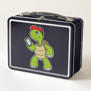 Turtle with Phone & Hat Metal Lunch Box