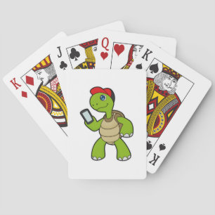 Turtle with Phone & Hat Playing Cards