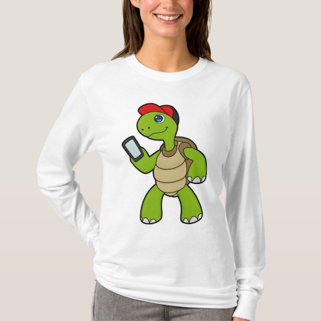Turtle with Phone & Hat T-Shirt (Front)
