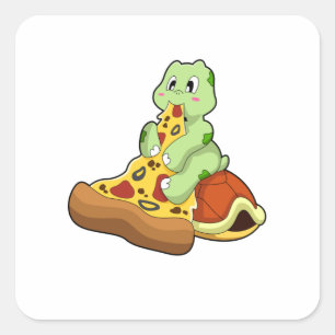 Turtle with Pizza Square Sticker