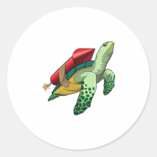Turtle with Rocket Classic Round Sticker