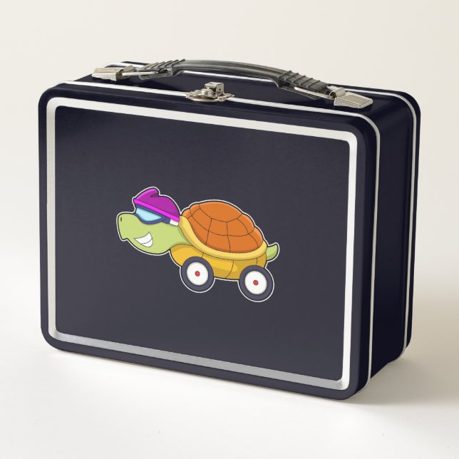 Turtle with Shell as Car Metal Lunch Box (Front)