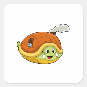 Turtle with Shell as House Square Sticker