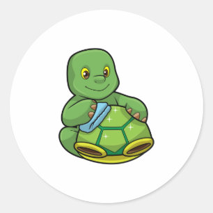 Turtle with Shell & Cleaning rag Classic Round Sticker