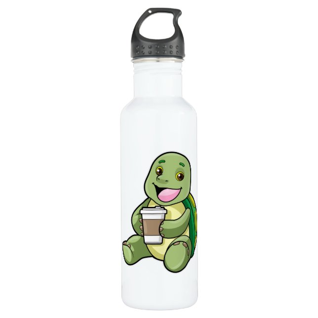 Turtle with Shell & Coffee to go 710 Ml Water Bottle (Front)