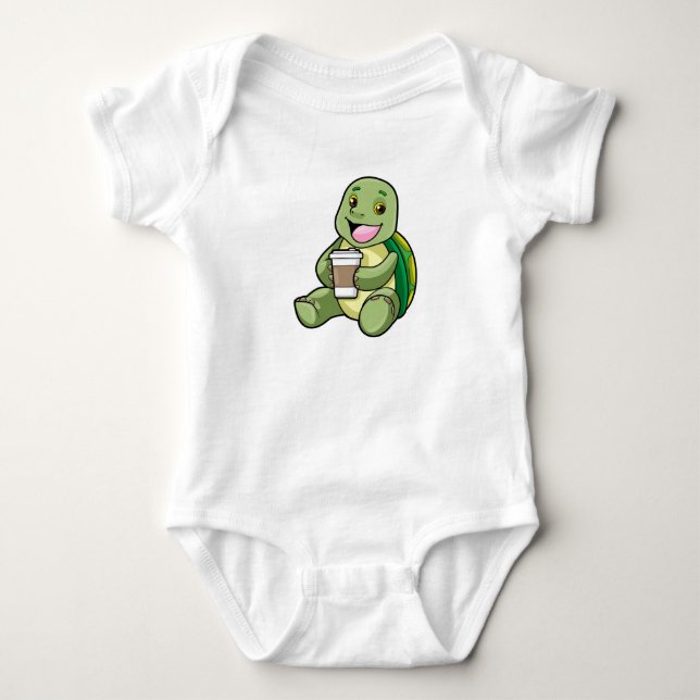 Turtle with Shell & Coffee to go Baby Bodysuit (Front)