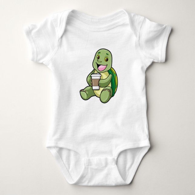 Turtle with Shell & Coffee to go Baby Bodysuit (Front)
