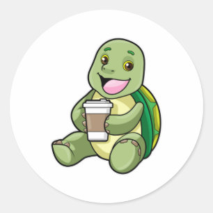 Turtle with Shell & Coffee to go Classic Round Sticker