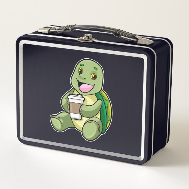 Turtle with Shell & Coffee to go Metal Lunch Box (Front)