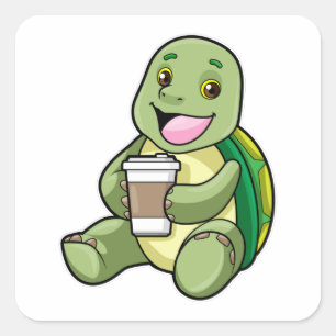 Turtle with Shell & Coffee to go Square Sticker