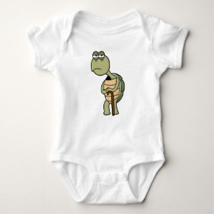 Turtle with Shell & Walking stick Baby Bodysuit
