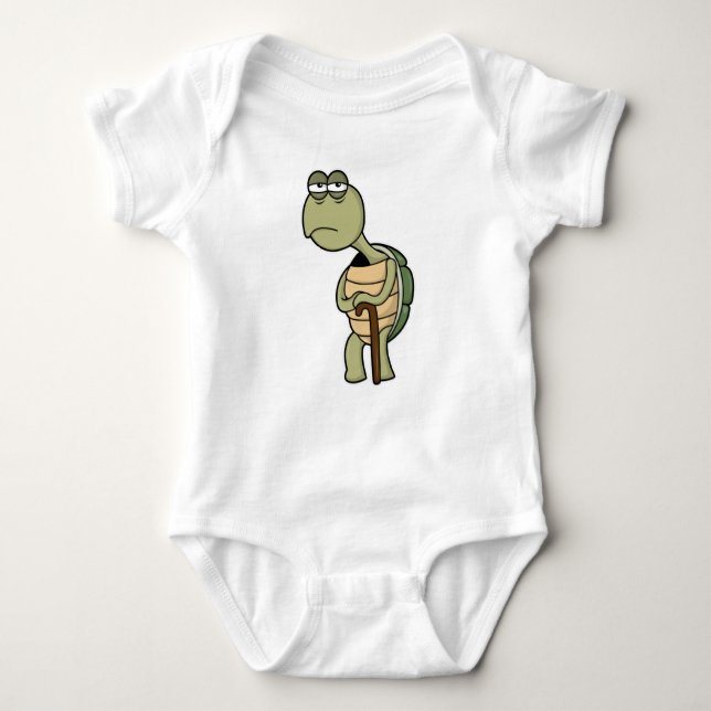 Turtle with Shell & Walking stick Baby Bodysuit (Front)