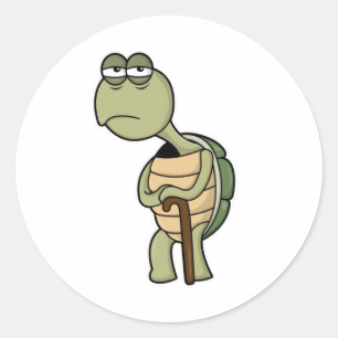 Turtle with Shell & Walking stick Classic Round Sticker