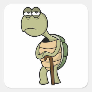 Turtle with Shell & Walking stick Square Sticker