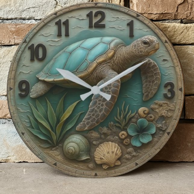 Turtle wood sea decor rustic coastal marine life large clock (Creator Uploaded)