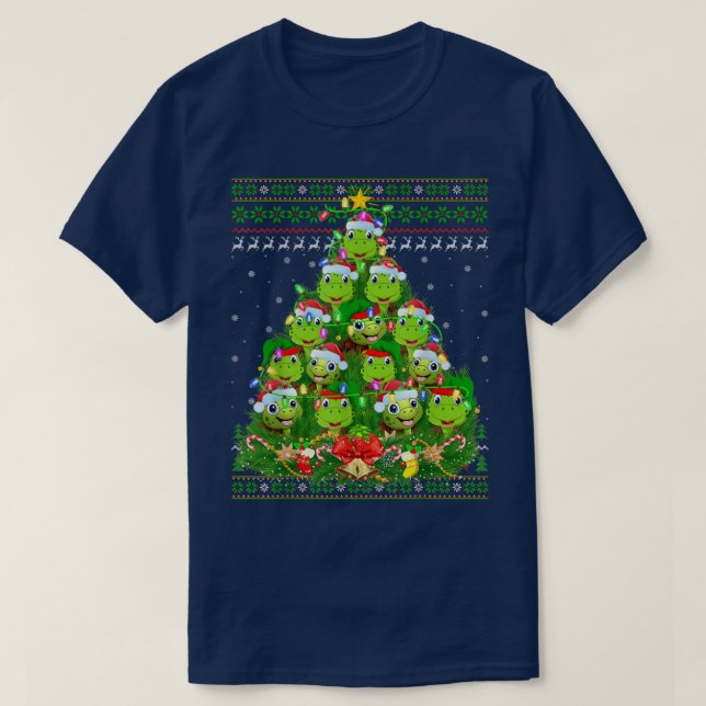 Turtle Xmas Lighting Tree Santa Turtle Ugly Christ T-Shirt (Design Front)