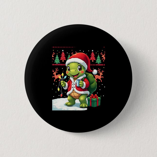 Turtle Xmas Lights Ugly Santa Turtle Christmas Tan 6 Cm Round Badge (Front)