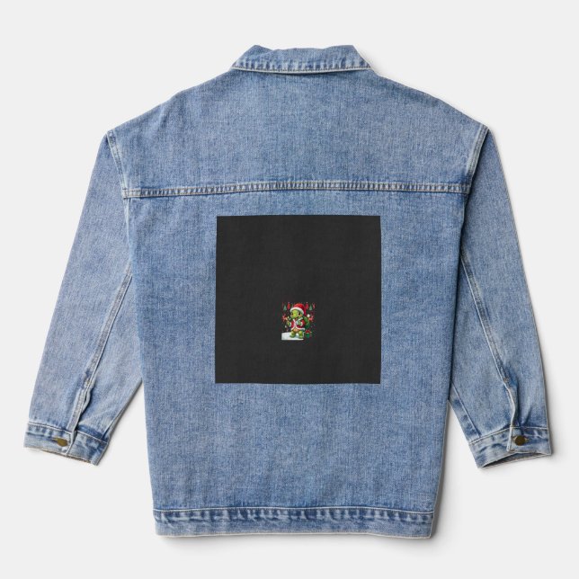 Turtle Xmas Lights Ugly Santa Turtle Christmas Tan Denim Jacket (Back)