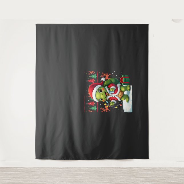 Turtle Xmas Lights Ugly Santa Turtle Christmas Tan Tapestry (Front)