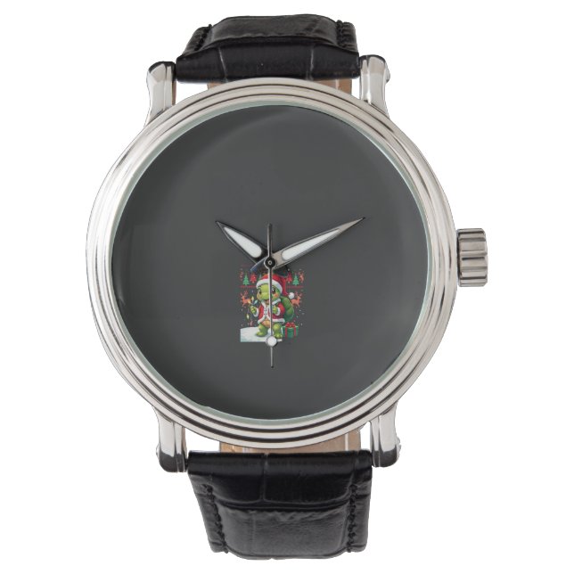 Turtle Xmas Lights Ugly Santa Turtle Christmas Tan Watch (Front)