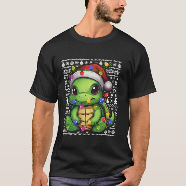 Turtle Xmas Lights Ugly Sweater Style Funny Turtle (Front)