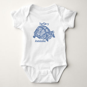 Turtle - y Awesome Cute Blue Drawing Text Baby Bodysuit