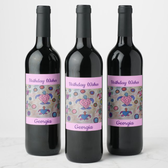 Turtles & Circles Birthday  Wine Label (Bottles)