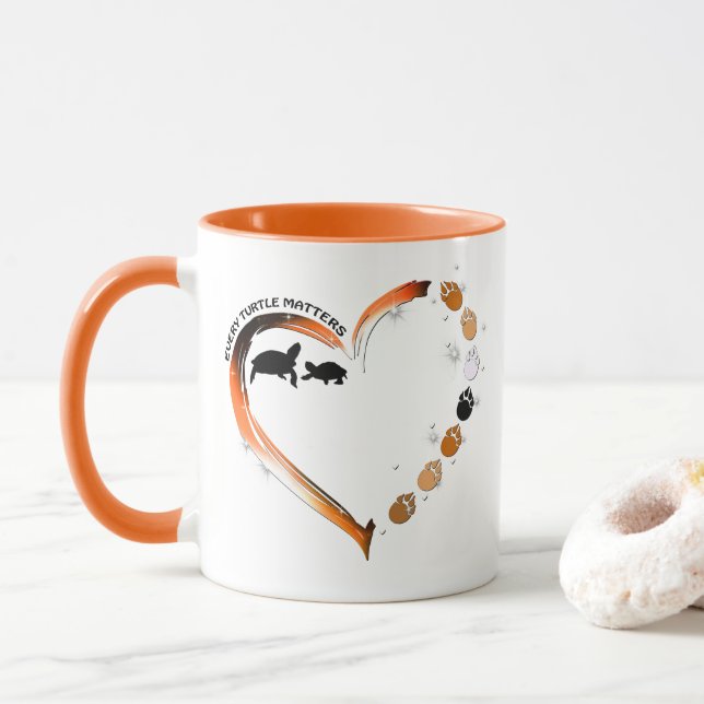 Turtles Every Turtle Matters Golden Heart Paws Mug (With Donut)