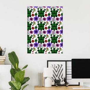 Turtles floral pattern poster