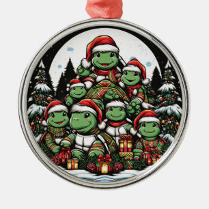 Turtle's happy with Christmas gifts Metal Tree Decoration