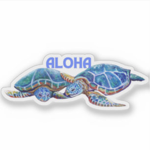 Turtles Hugging Aloha Hawaiian Sticker