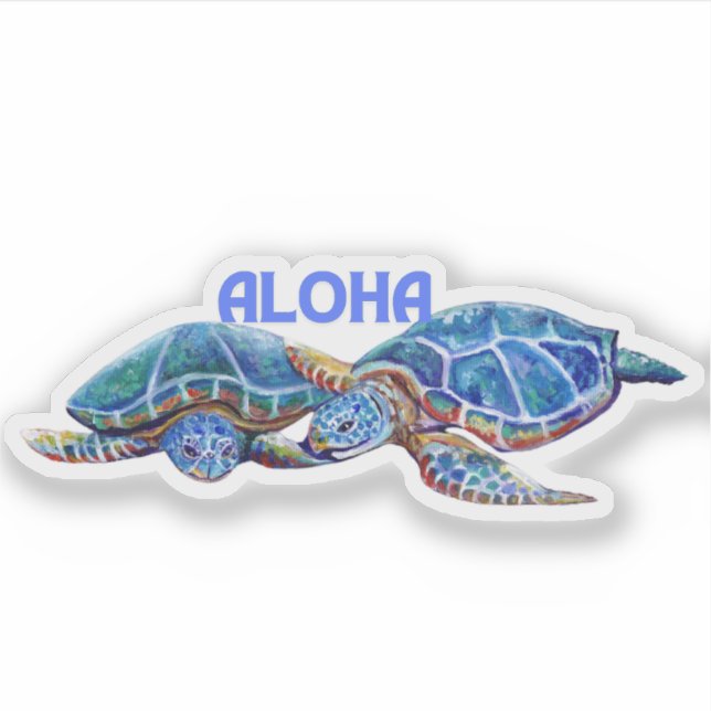 Turtles Hugging Aloha Hawaiian Sticker (Front)