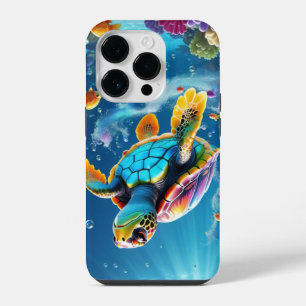 Turtle's Journey Through a Sparkling Jelly Ocean iPhone 14 Pro Case