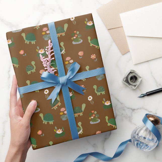 Turtles & Lily Pads on Brown Wrapping Paper (Gifting)