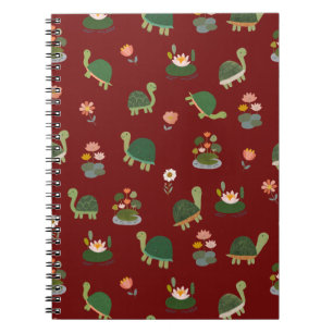 Turtles & Lily Pads on Dark Red Notebook