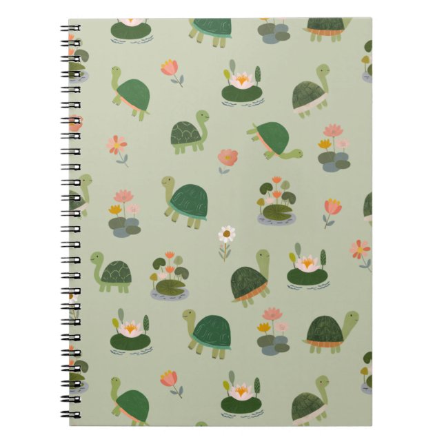 Turtles & Lily Pads on Gin Green Notebook (Front)
