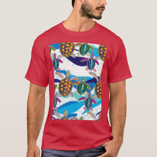 Turtles On Abstract Waves Pattern 1 T-Shirt